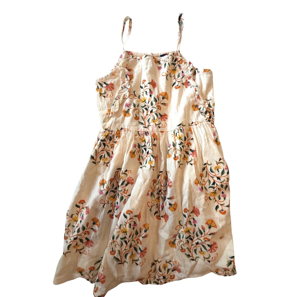 Old Navy Girls Floral Gauze Sundress Sleeveless Ruffle Neck Cream Orange 5T